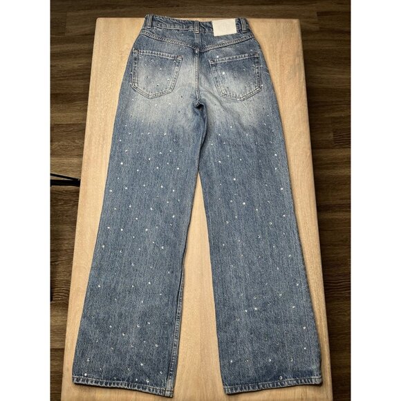 Maje High Waisted Jeans with Rhinestones Straight Leg Medium Wash Size 34 US XS - Picture 8 of 11